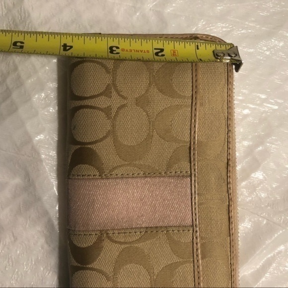 Coach cream pink striped signature c clutch zipper wallet